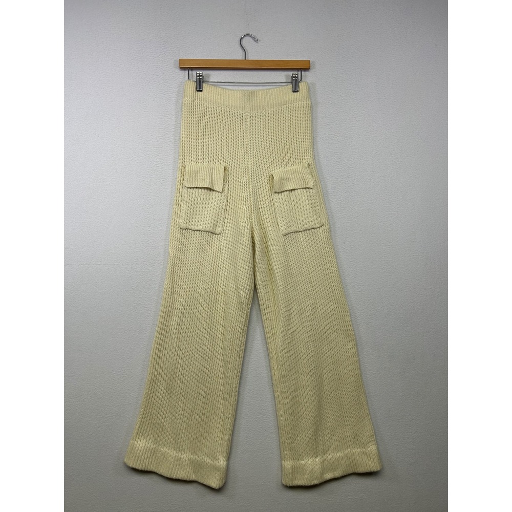 Boho Minimalist Nasty Gal Womens Medium Cream Ribbed Knit Wide Leg Pants
